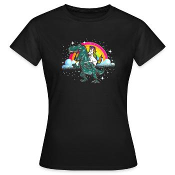 Licorne chevauche des licornes T-Rex dinosaures - T-shirt Femme - noir - Devant - AI Model Female 172 dark (172cm)