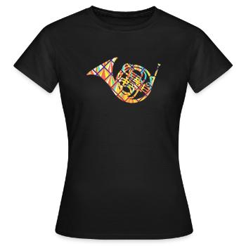 Geometrisches Hemd des Waldhorns - Frauen T-Shirt - Schwarz - Vorne - AI Model Female 172 dark (172cm)