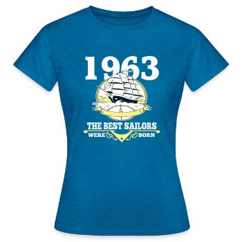 Segler Geschenk 1963 Geburtstag Segeln Segelsport - Frauen T-Shirt - Antikblaues Saphir meliert - Vorne - AI Model Female 172 dark (172cm)