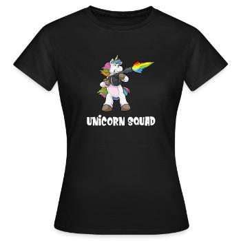 Einhorn Unicorn Squad Dabbing Pew Pew Rgenbogen - Frauen T-Shirt - Schwarz - Vorne - AI Model Female 172 dark (172cm)