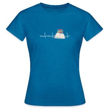 Book Heartbeat Librarian Funny Bookworm L - Women's T-Shirt - antique blue sapphire heather - Front - AI Model Female 172 dark (172cm)