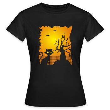 Funny Spooky Black Cat Halloween Bats Gift - Women's T-Shirt - black - Front - AI Model Female 172 dark (172cm)