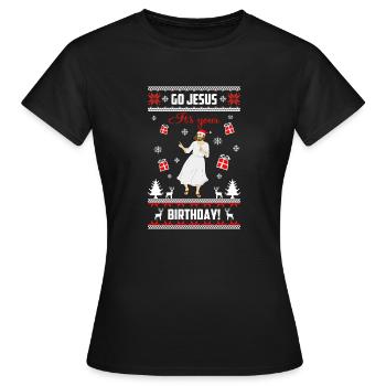 Go Jesus c'est ton anniversaire Pull de Noël laid - T-shirt Femme - noir - Devant - AI Model Female 172 dark (172cm)