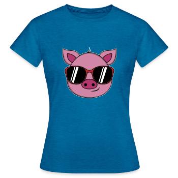 Kühles Schwein - Frauen T-Shirt - Antikblaues Saphir meliert - Vorne - AI Model Female 172 dark (172cm)