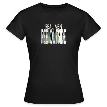 De vrais hommes font pipi à l'extérieur du camping nature drôle en plein air - T-shirt Femme - noir - Devant - AI Model Female 172 dark (172cm)