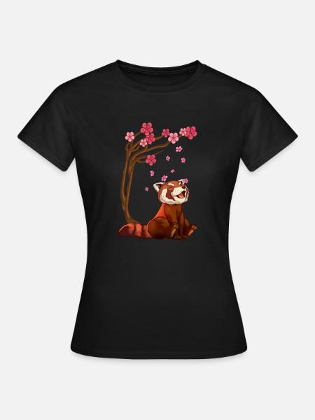 Ours panda rouge et art de fleurs de cerisier - T-shirt Femme - noir