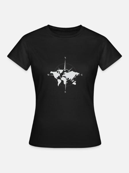 Weltkarte mit Kompass - entdecke die Welt - Frauen T-Shirt - Schwarz
