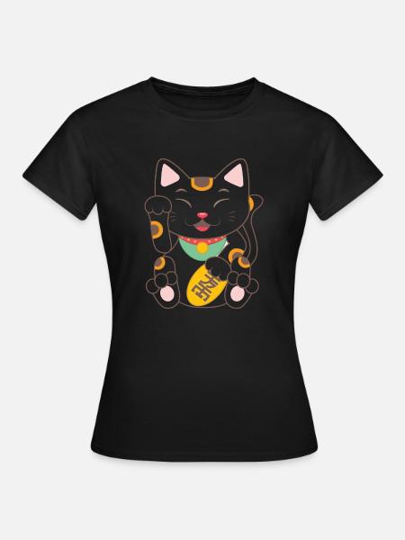 Maneki Neko Lucky Cat Japanese Charm Japan Fun Gif - T-skjorte for kvinner - svart