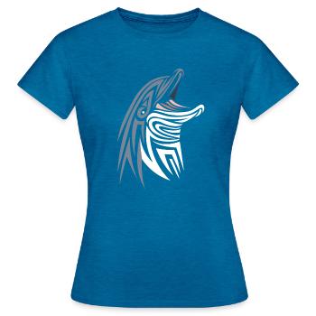 Dauphin tribal - T-shirt Femme - bleu saphir antique chiné - Devant - AI Model Female 172 dark (172cm)