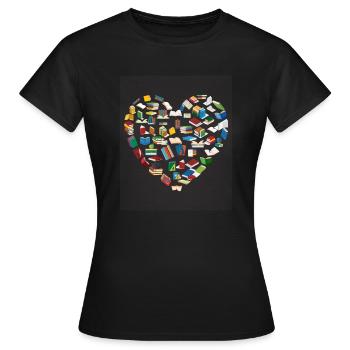 Book Lover Heart Shape Reading Club Librarian - Women's T-Shirt - black - Front - AI Model Female 172 dark (172cm)
