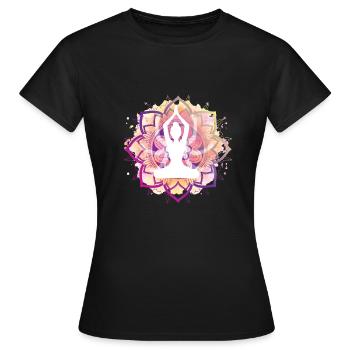 Bunte Lotus Pose - Frauen T-Shirt - Schwarz - Vorne - AI Model Female 172 dark (172cm)