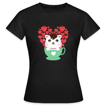 Chat avec des cœurs - T-shirt Femme - noir - Devant - AI Model Female 172 dark (172cm)