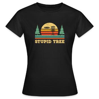 Disc Golf T Shirt Retro Stupid Tree Tshirt Disc Go - T-shirt Femme - noir - Devant - AI Model Female 172 dark (172cm)