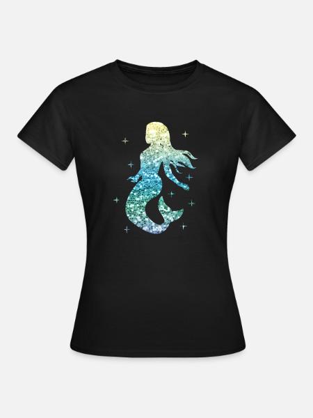 Meerjungfrau Damen Mädchen Geschenk Nixe Glitzer - Frauen T-Shirt - Schwarz