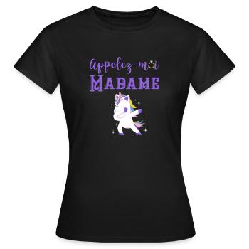 appelez moi madame licorne EVJF - T-shirt Femme - noir - Devant - AI Model Female 172 dark (172cm)
