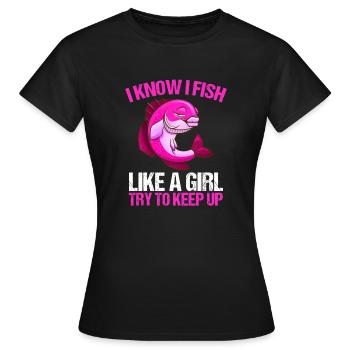 Fishing Women - Women's T-Shirt - black - Front - AI Model Female 172 dark (172cm)