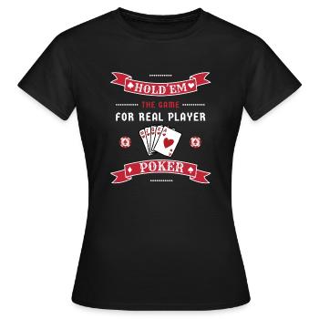 Hold´em Poker Texas Holdem Karten Spiel Zocken - Frauen T-Shirt - Schwarz - Vorne - AI Model Female 172 dark (172cm)