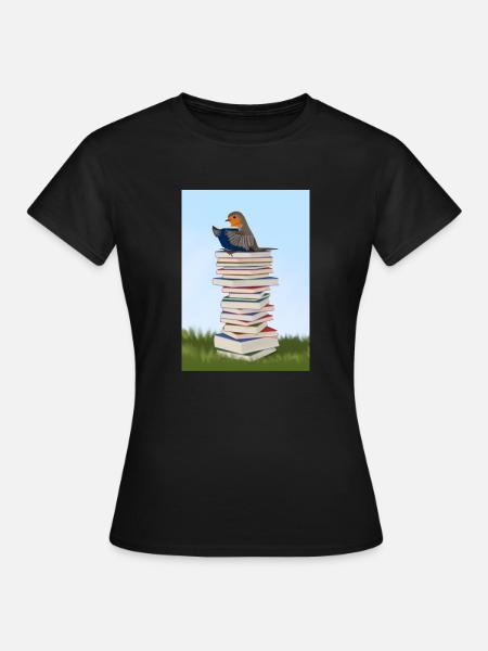 Rotkehlchen liest Bücher Vogelfreund Singvogel - Frauen T-Shirt - Schwarz