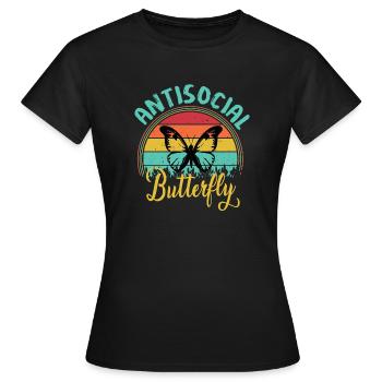Antisoziale Schmetterling Retro Vintage Sonnenuntergang Design - Frauen T-Shirt - Schwarz - Vorne - AI Model Female 172 dark (172cm)