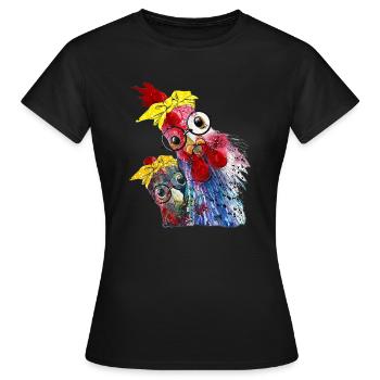 Ein witziges Huhn, Hühnchen, Hähnchen mit Brille - Frauen T-Shirt - Schwarz - Vorne - AI Model Female 172 dark (172cm)