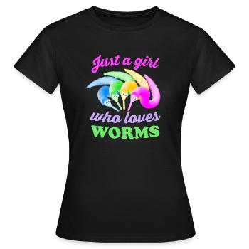Wurm auf einer Schnur nur ein Mädchen, das Worms liebt - Frauen T-Shirt - Schwarz - Vorne - AI Model Female 172 dark (172cm)
