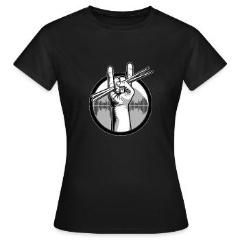 Schlagzeug Drumsticks - Frauen T-Shirt - Schwarz - Vorne - AI Model Female 172 dark (172cm)