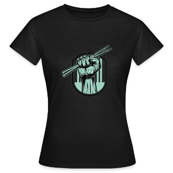 Schlagzeug Drumsticks - Frauen T-Shirt - Schwarz - Vorne - AI Model Female 172 dark (172cm)