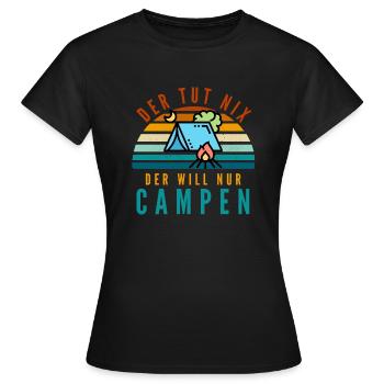 Camping Zelt Zelten Zelter - Frauen T-Shirt - Schwarz - Vorne - AI Model Female 172 dark (172cm)