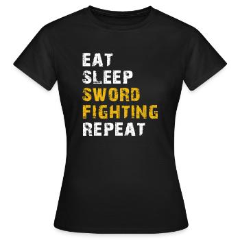 schlaf essen Schwertkampf - Frauen T-Shirt - Schwarz - Vorne - AI Model Female 172 dark (172cm)
