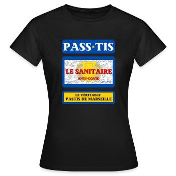 PASTIS PASS-TIS pass sanitaire de Marseille humour - T-shirt Femme - noir - Devant - AI Model Female 172 dark (172cm)