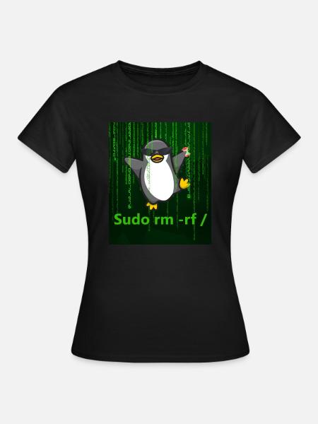 Pingouin Linux Sudo - T-shirt Femme - noir