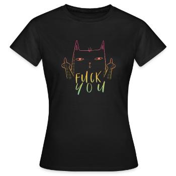 Fuck You - Fuck Off - Chat avec majeur - T-shirt Femme - noir - Devant - AI Model Female 172 dark (172cm)
