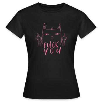 Fuck You - Fuck Off - Chat avec majeur - T-shirt Femme - noir - Devant - AI Model Female 172 dark (172cm)