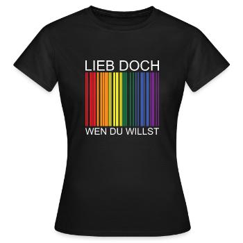 Lieb Doch Wen Du Willst LGBTQ Regenbogen Barcode - Frauen T-Shirt - Schwarz - Vorne - AI Model Female 172 dark (172cm)