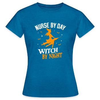 Altenpflegerin Krankenschwester Hexe Spritze - Frauen T-Shirt - Antikblaues Saphir meliert - Vorne - AI Model Female 172 dark (172cm)