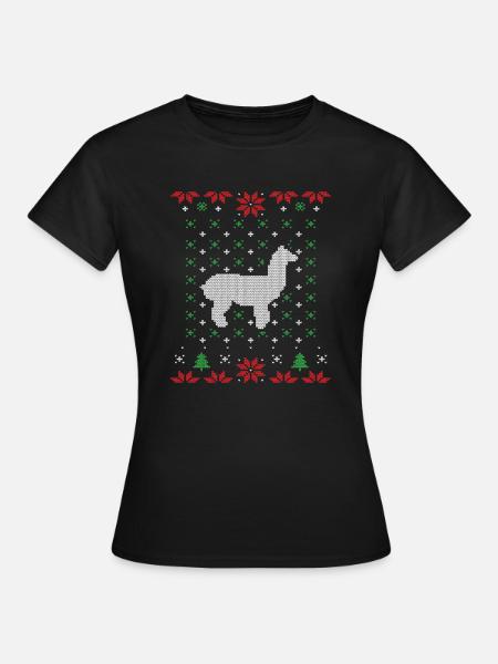 Lama hässlicher Weihnachtspullover - Frauen T-Shirt - Schwarz