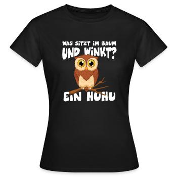 was sitzt im Baum und winkt? ein Huhu - Frauen T-Shirt - Schwarz - Vorne - AI Model Female 172 dark (172cm)