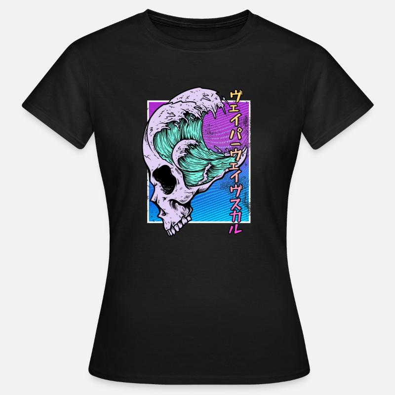 Kaganawa Great Wave Pastel Goth Skull Vaporwave - Women's T-Shirt - black