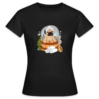 Pug Sauna Bien-être - T-shirt Femme - noir - Devant - AI Model Female 172 dark (172cm)