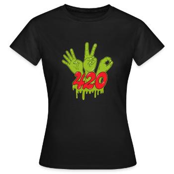 420 hands design cannabis weed ganja - Women's T-Shirt - black - Front - AI Model Female 172 dark (172cm)