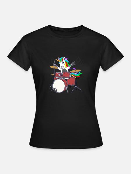 Einhorn Schlagzeuger Band Musik - Dame-T-shirt - sort