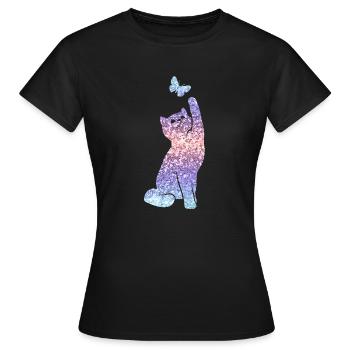 Katze Glitzer Print Katzenliebhaber Geschenk - Frauen T-Shirt - Schwarz - Vorne - AI Model Female 172 dark (172cm)