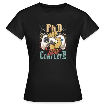 PhD Level Complete PhD Graduation Doctorate - Women's T-Shirt - black - Front - AI Model Female 172 dark (172cm)