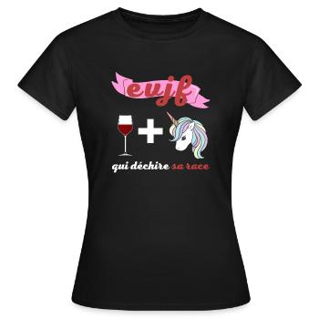 EVJF qui déchire sa race licorne et vin rouge - T-shirt Femme - noir - Devant - AI Model Female 172 dark (172cm)