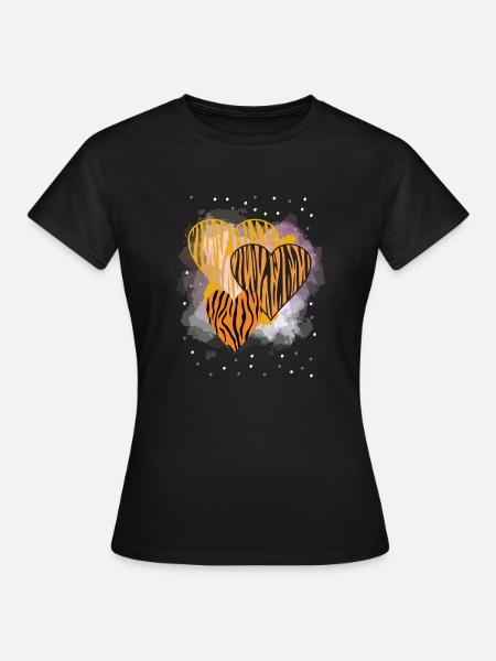 Wildkatzen Herzdesign - Frauen T-Shirt - Schwarz