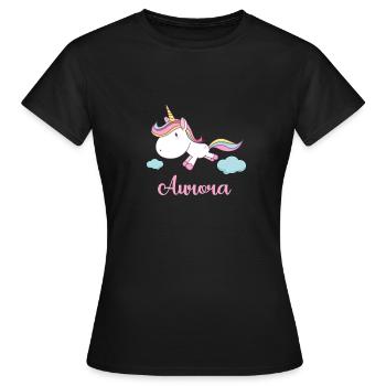 AURORA Rose Licorne Nouveauté - T-shirt Femme - noir - Devant - AI Model Female 172 dark (172cm)