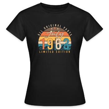 Born in July 1963 - Women's T-Shirt - black - Front - AI Model Female 172 dark (172cm)