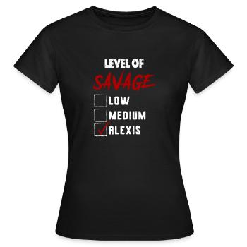 Niveau de Savage: ALEXIS Coche Nouveauté Personnalisée N - T-shirt Femme - noir - Devant - AI Model Female 172 dark (172cm)