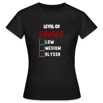 Niveau de Sauvage: ALYSSA Coche Nouveauté Custom N - T-shirt Femme - noir - Devant - AI Model Female 172 dark (172cm)