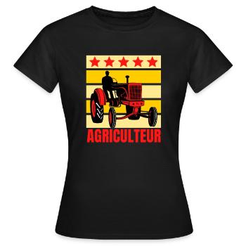 agriculteur tracteur rétro jaune et rouge - T-shirt Femme - noir - Devant - AI Model Female 172 dark (172cm)